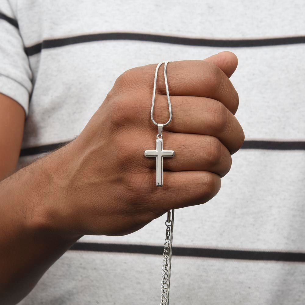 TO MY SON WHITE MESSAGE/CROSS NECKLACE MOM